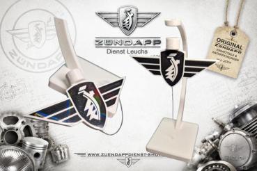 Zündapp Flügelwappen – Tischaufsteller in schwebender Optik - Schwarz / Weiß - Hologramm !
